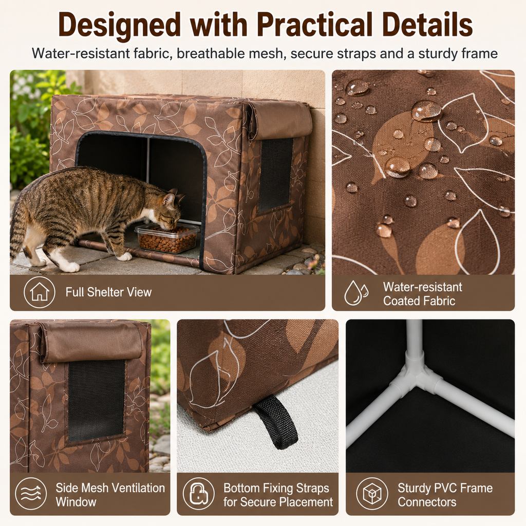 Water-Resistant Oxford PVC Frame Cat Feeding Shelter