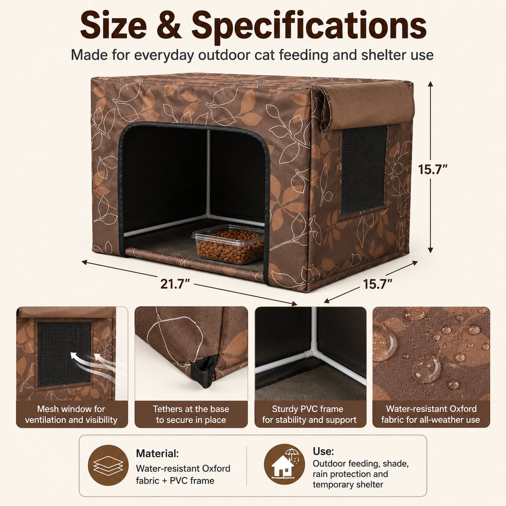 Water-Resistant Oxford PVC Frame Cat Feeding Shelter