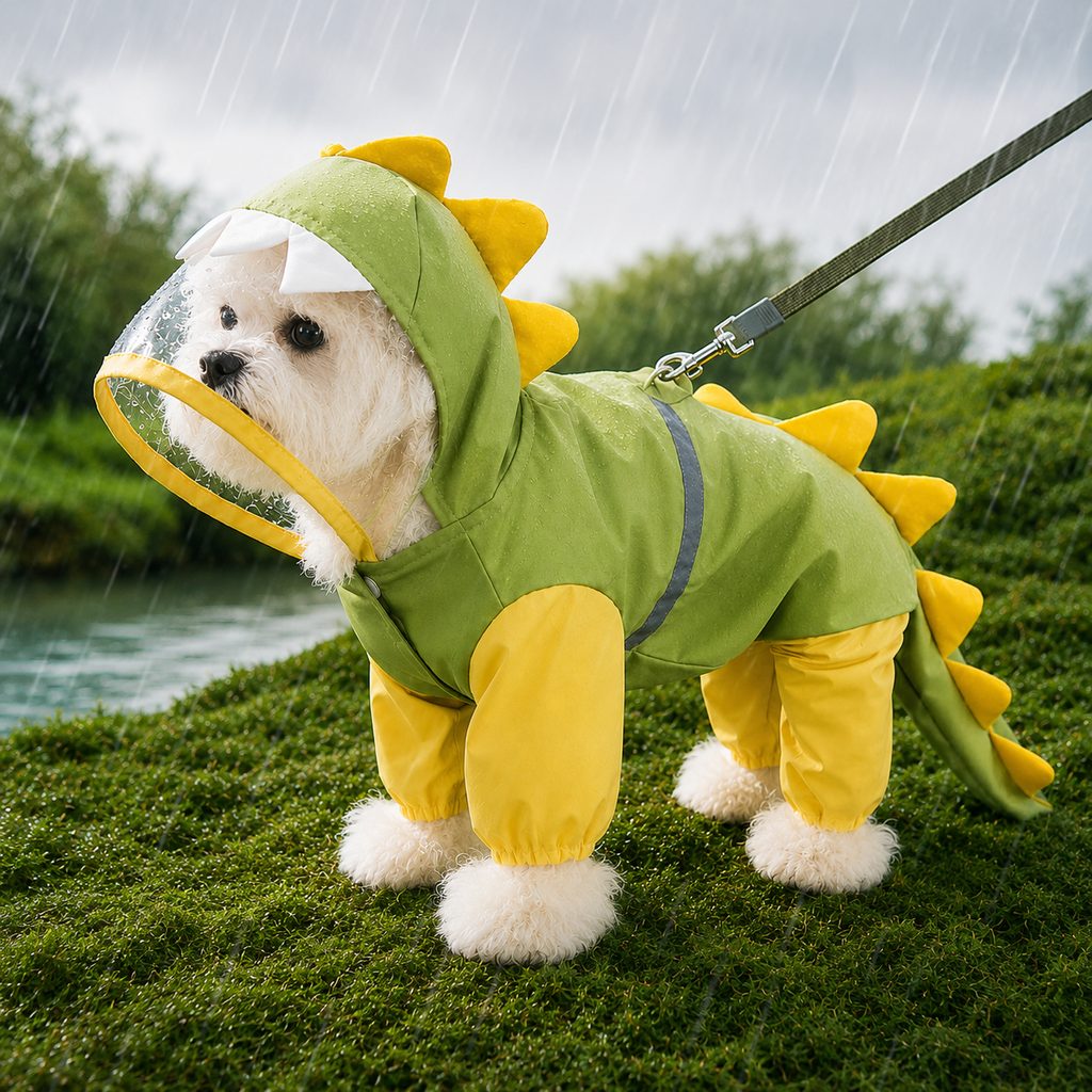 Waterproof Full-Body Dog Raincoat (Clear Visor & Leash Ring)