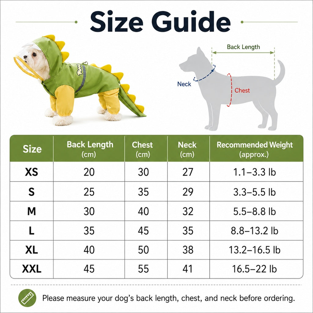 Waterproof Full-Body Dog Raincoat (Clear Visor & Leash Ring)