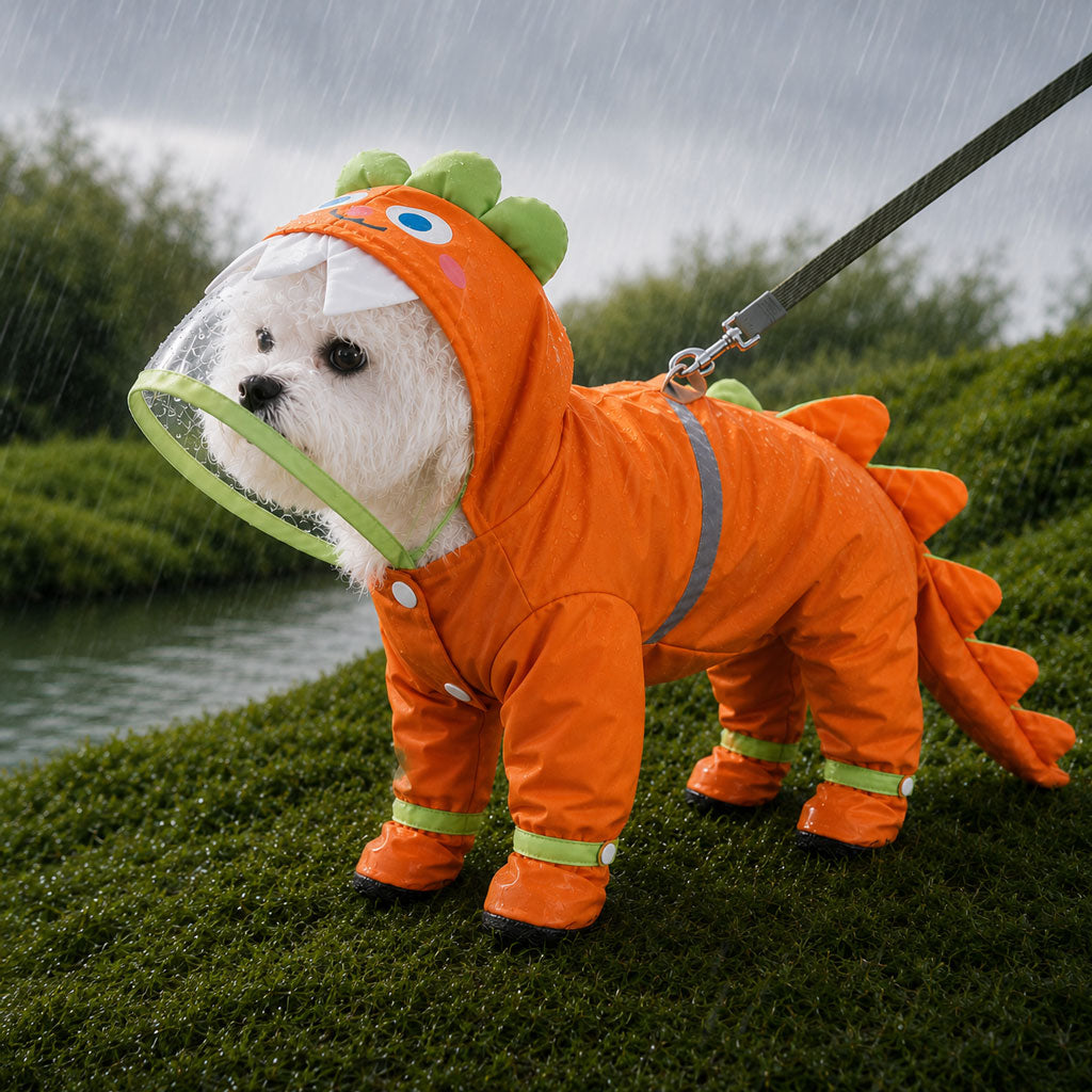 Waterproof Full-Body Dog Raincoat (Clear Visor & Leash Ring)
