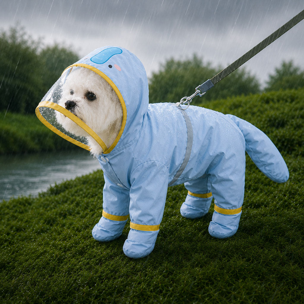 Waterproof Full-Body Dog Raincoat (Clear Visor & Leash Ring)