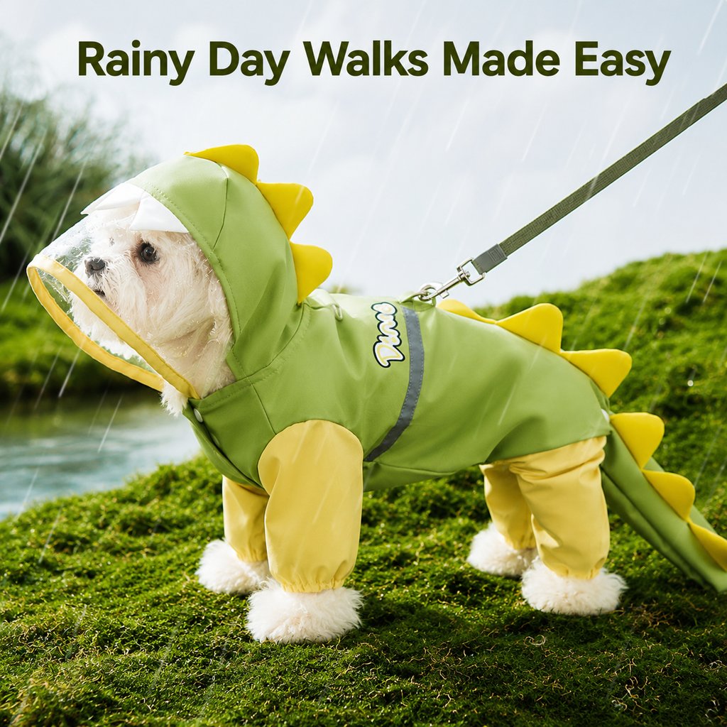 Waterproof Full-Body Dog Raincoat (Clear Visor & Leash Ring)
