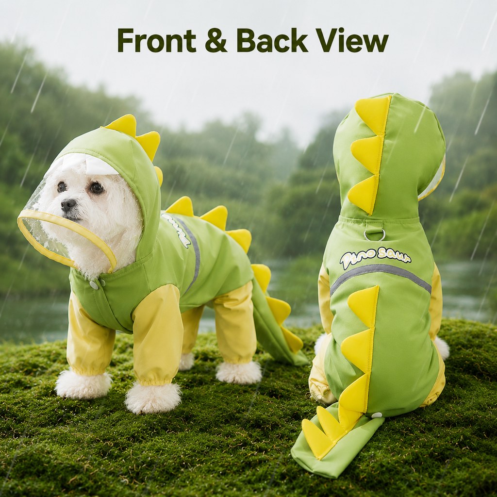 Waterproof Full-Body Dog Raincoat (Clear Visor & Leash Ring)