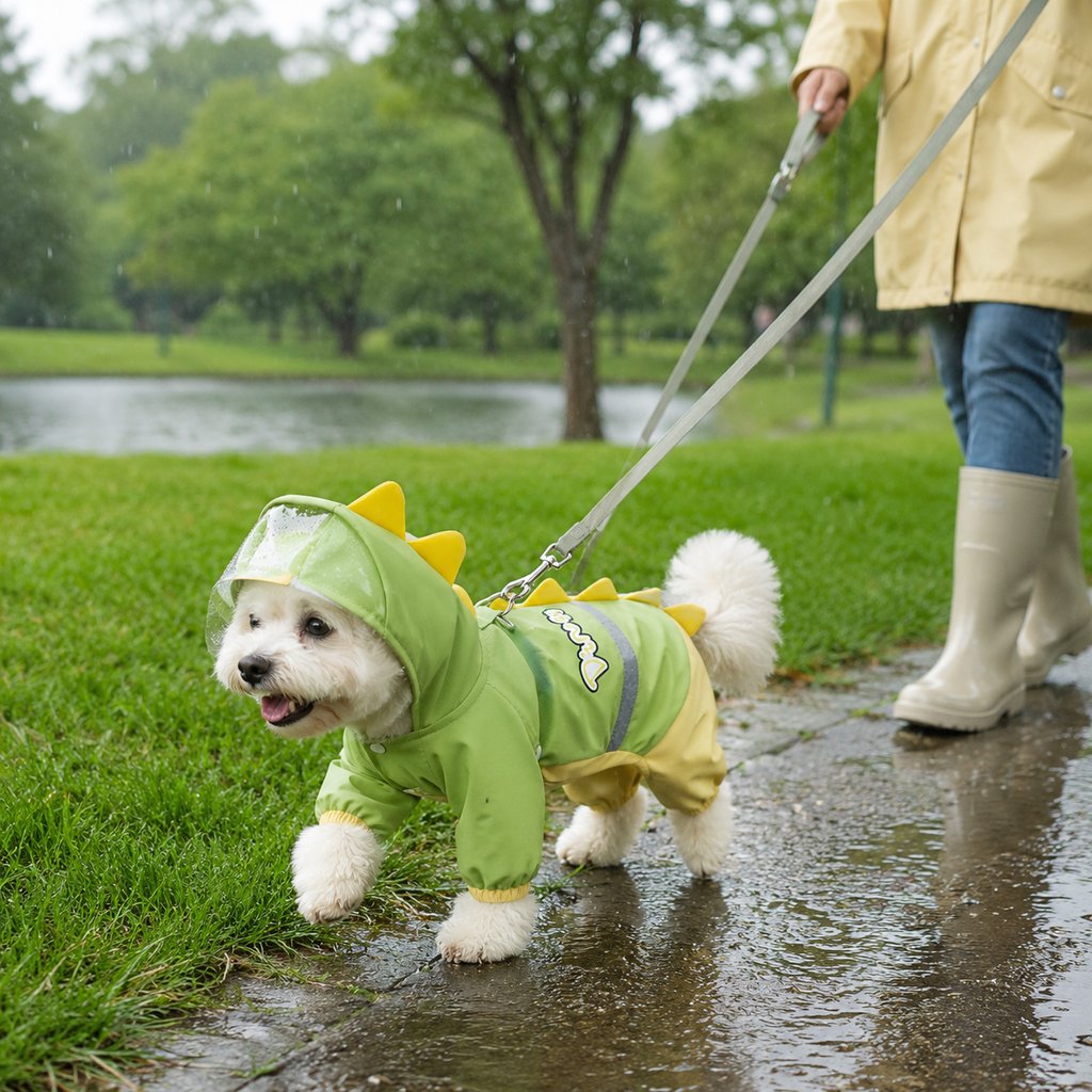 Waterproof Full-Body Dog Raincoat (Clear Visor & Leash Ring)