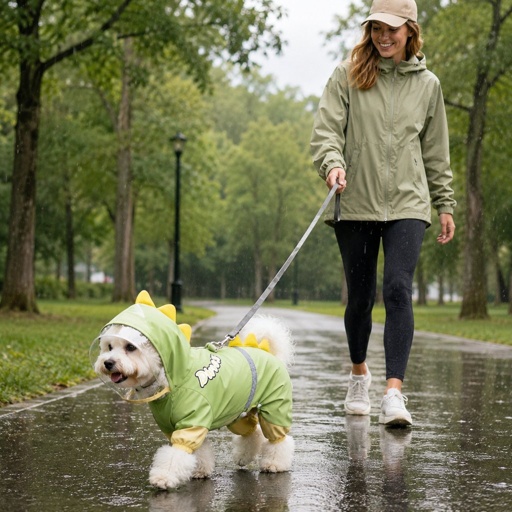 Waterproof Full-Body Dog Raincoat (Clear Visor & Leash Ring)