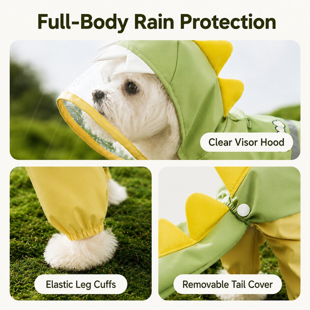 Waterproof Full-Body Dog Raincoat (Clear Visor & Leash Ring)