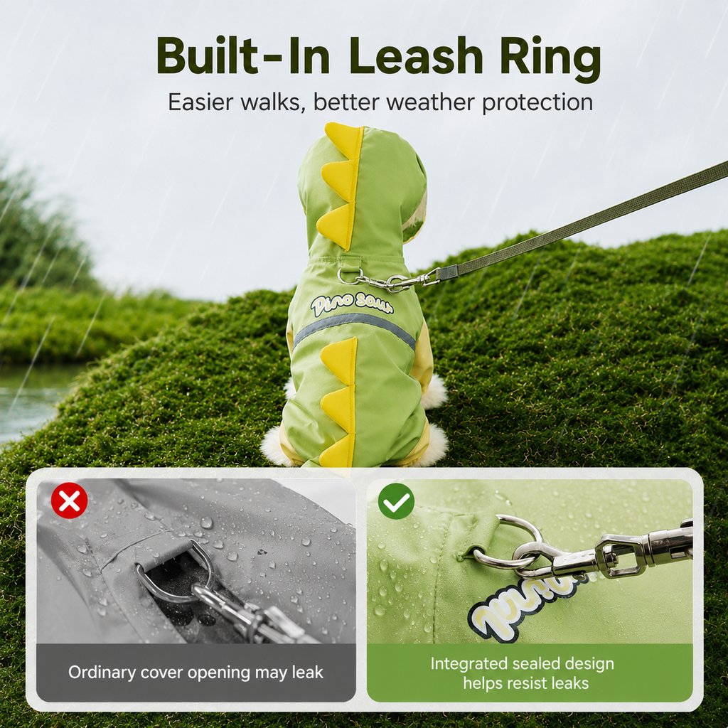 Waterproof Full-Body Dog Raincoat (Clear Visor & Leash Ring)