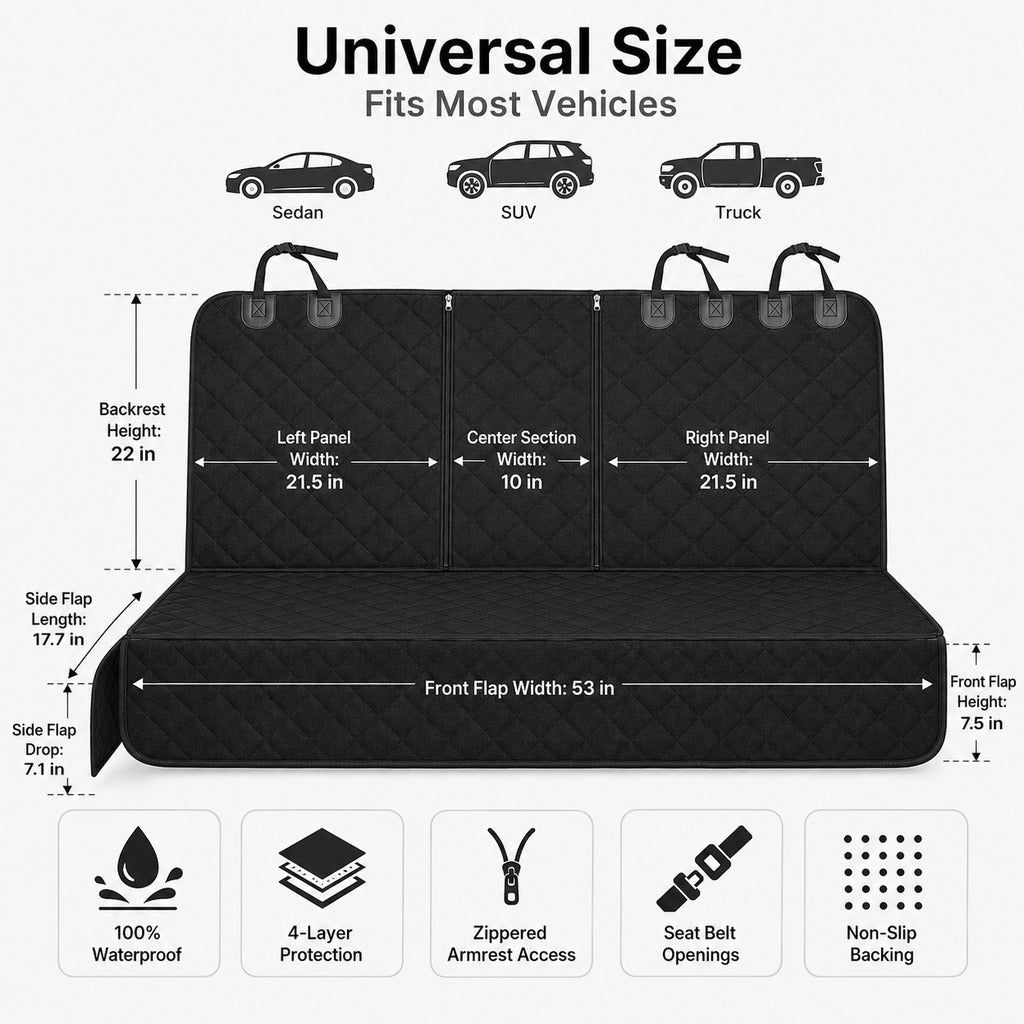 Waterproof Quilted Non-Slip Rear Bench Pet Car Seat Cover