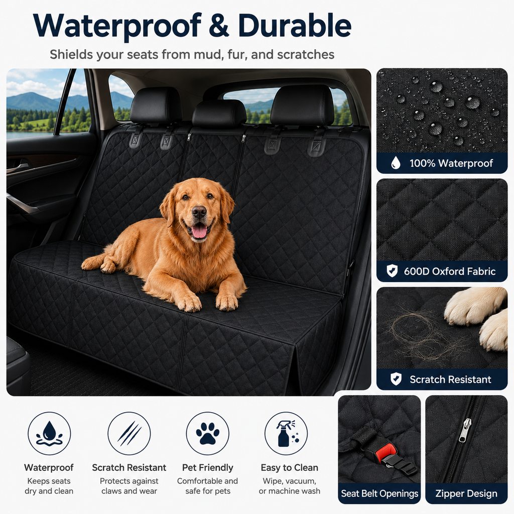 Waterproof Quilted Non-Slip Rear Bench Pet Car Seat Cover