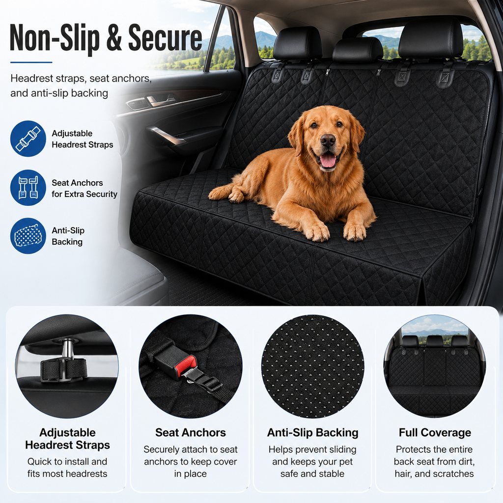 Waterproof Quilted Non-Slip Rear Bench Pet Car Seat Cover