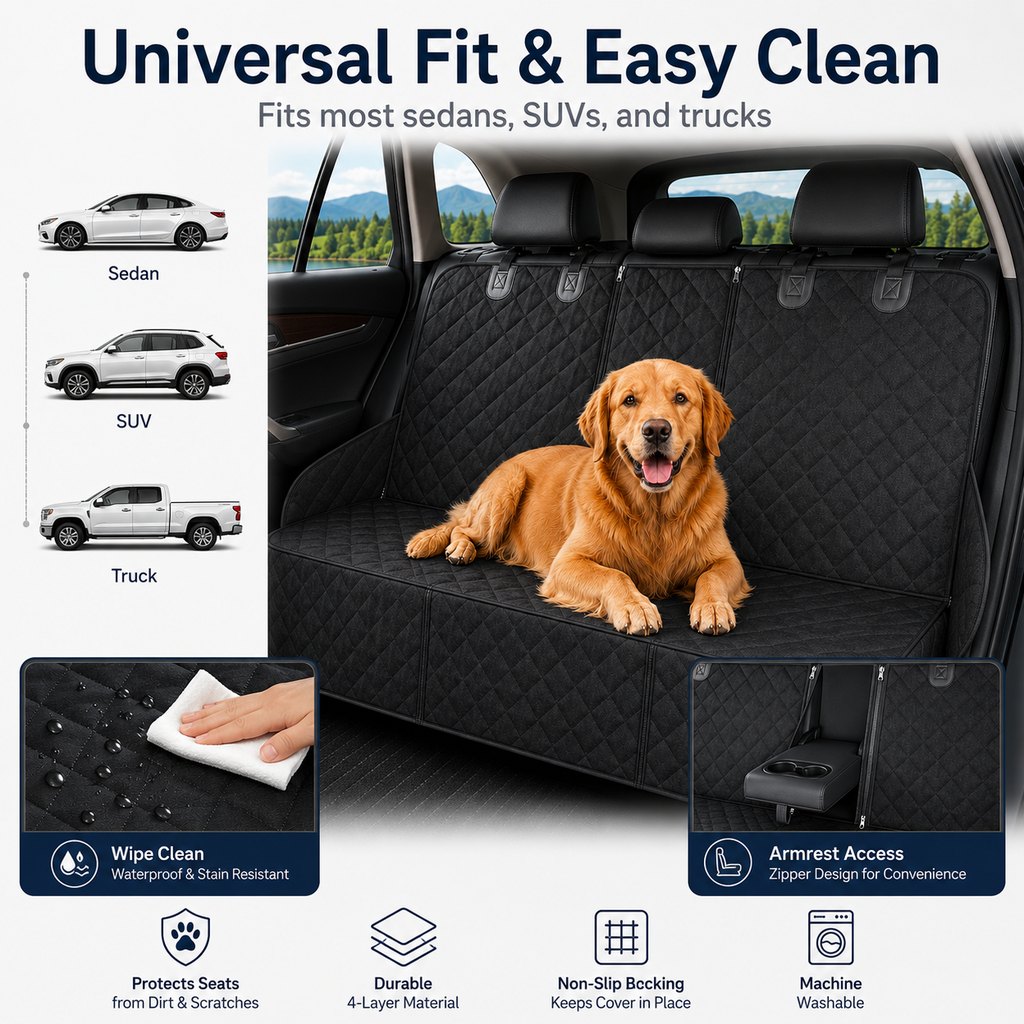 Waterproof Quilted Non-Slip Rear Bench Pet Car Seat Cover