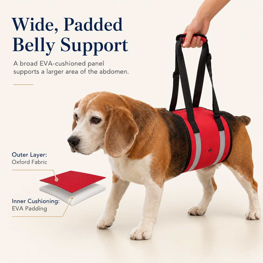 Wide EVA-Cushioned Belly Support Dog Lift Sling (Adjustable Straps)