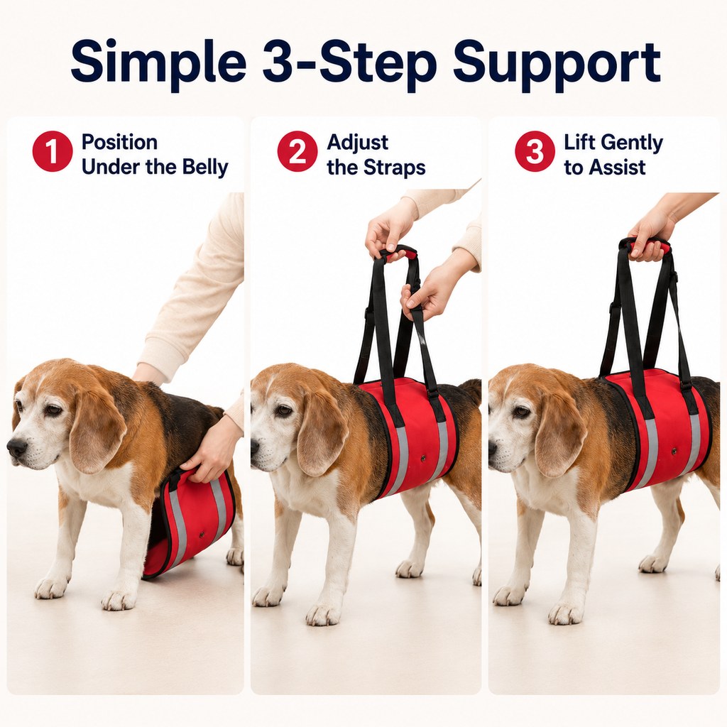 Wide EVA-Cushioned Belly Support Dog Lift Sling (Adjustable Straps)