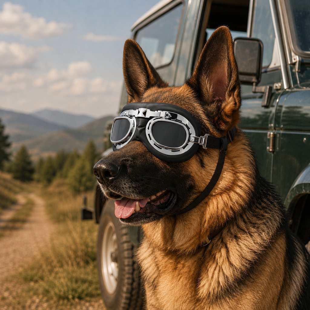Wind & Dust-Resistant Adjustable Dual-Strap Dog Goggles (Retro Aviator)