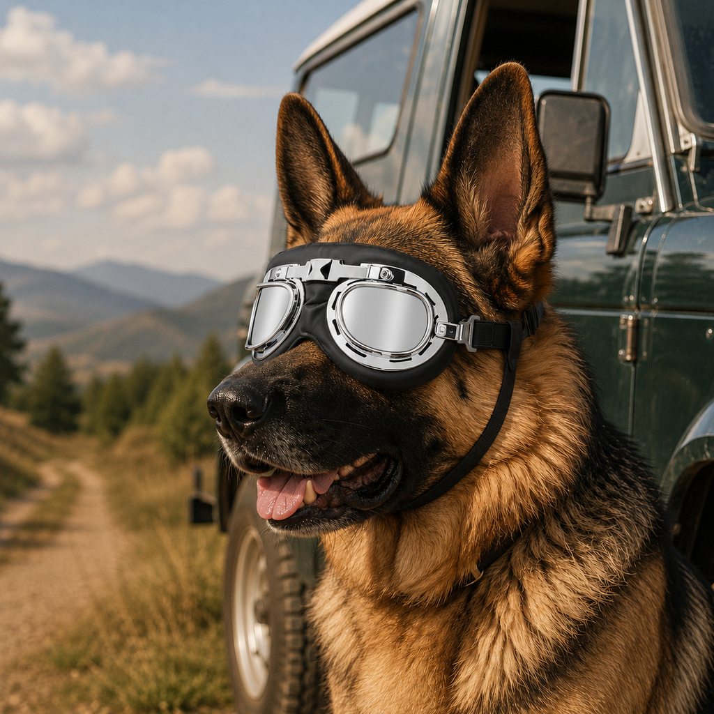 Wind & Dust-Resistant Adjustable Dual-Strap Dog Goggles (Retro Aviator)