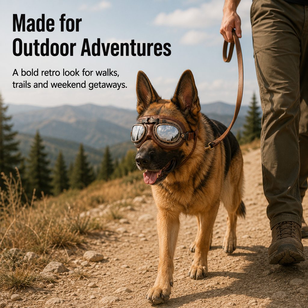 Wind & Dust-Resistant Adjustable Dual-Strap Dog Goggles (Retro Aviator)