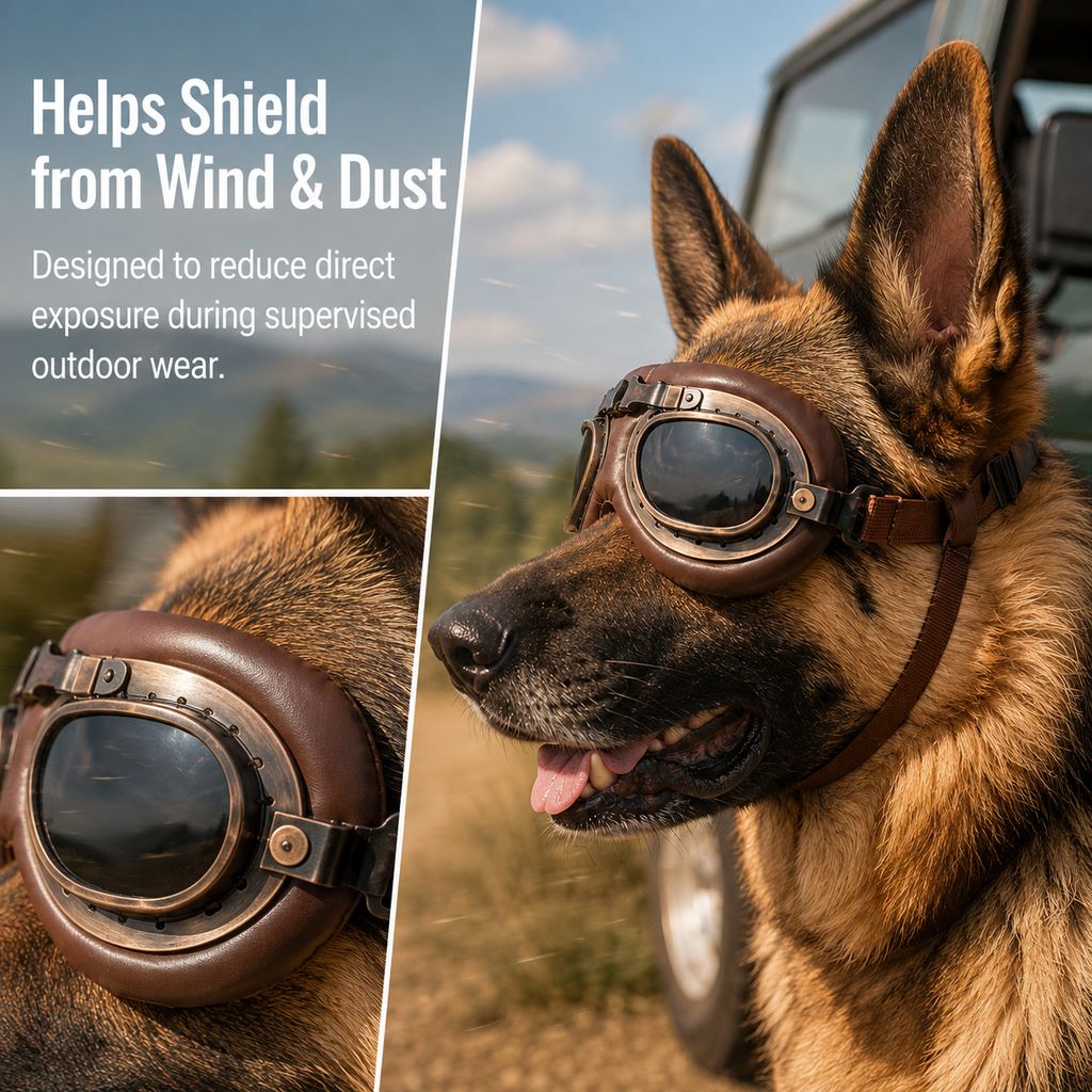 Wind & Dust-Resistant Adjustable Dual-Strap Dog Goggles (Retro Aviator)