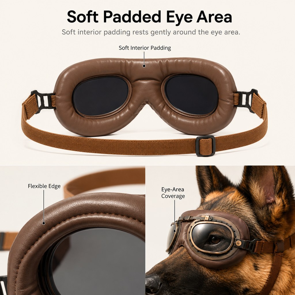 Wind & Dust-Resistant Adjustable Dual-Strap Dog Goggles (Retro Aviator)