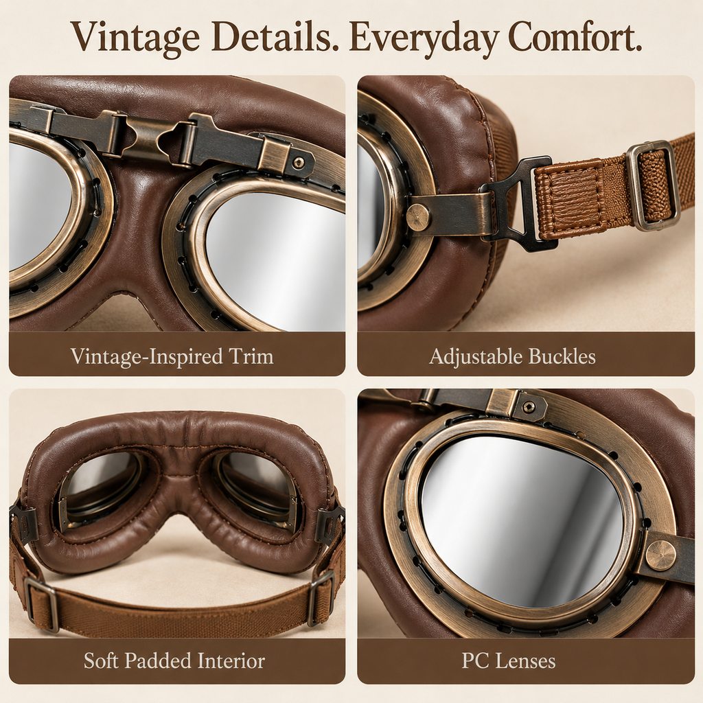 Wind & Dust-Resistant Adjustable Dual-Strap Dog Goggles (Retro Aviator)