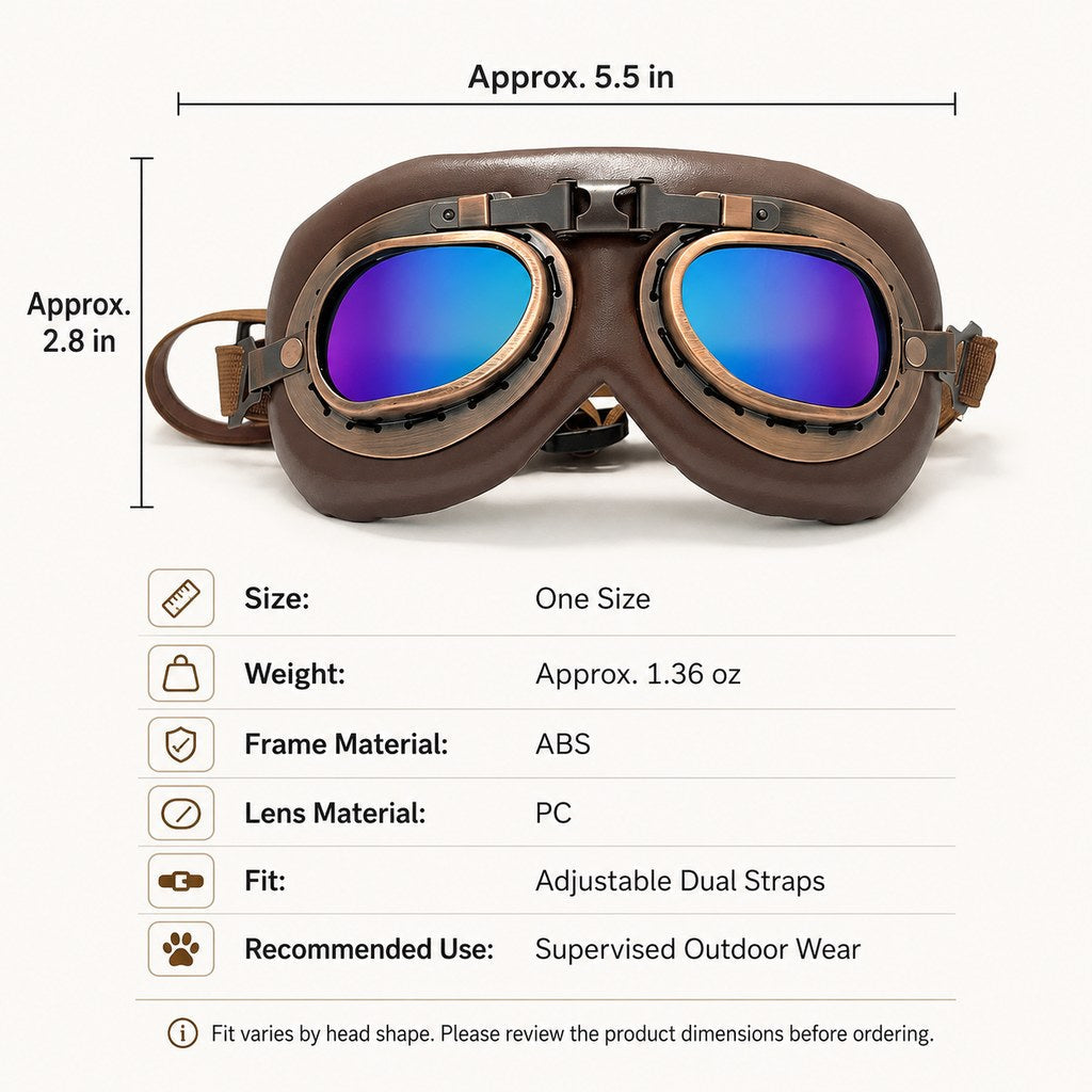 Wind & Dust-Resistant Adjustable Dual-Strap Dog Goggles (Retro Aviator)