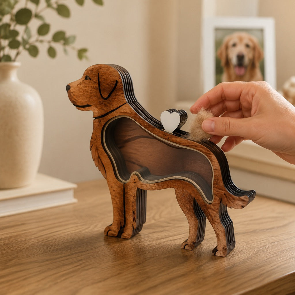 Wooden Pet Fur Keepsake Box (Acrylic Window, Heart-Shaped Top)