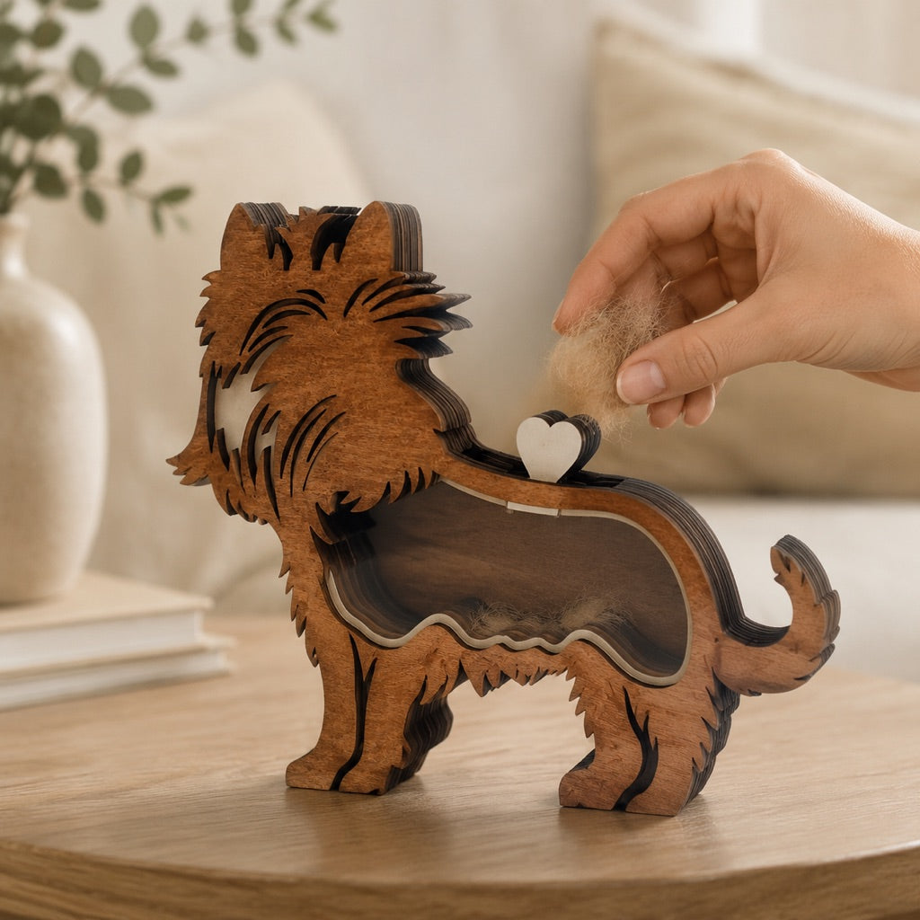 Wooden Pet Fur Keepsake Box (Acrylic Window, Heart-Shaped Top)