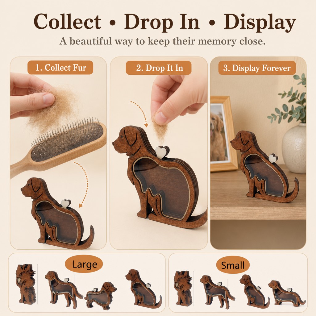 Wooden Pet Fur Keepsake Box (Acrylic Window, Heart-Shaped Top)