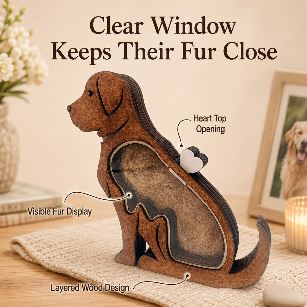 Wooden Pet Fur Keepsake Box (Acrylic Window, Heart-Shaped Top)