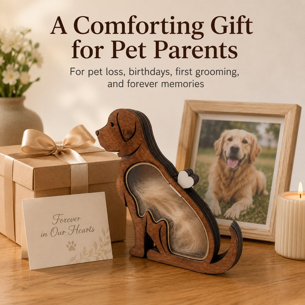 Wooden Pet Fur Keepsake Box (Acrylic Window, Heart-Shaped Top)