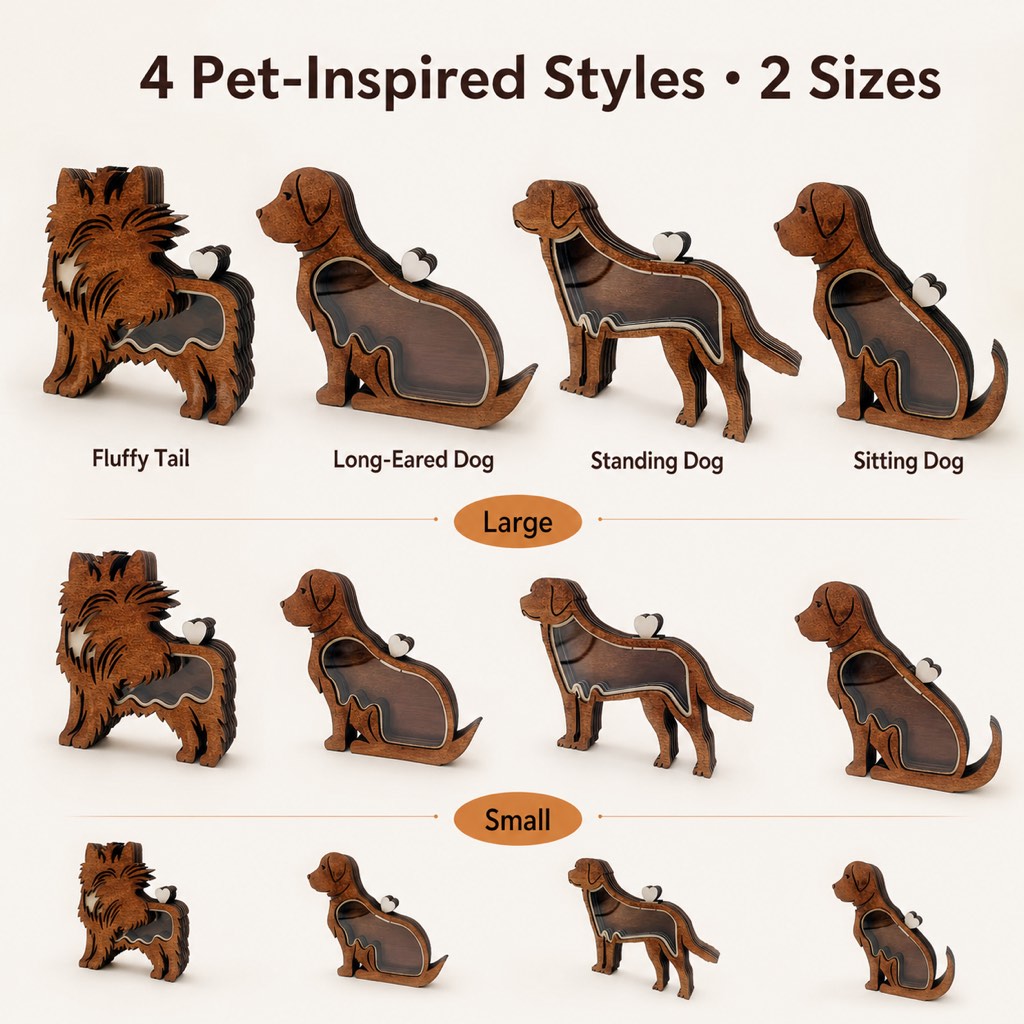 Wooden Pet Fur Keepsake Box (Acrylic Window, Heart-Shaped Top)