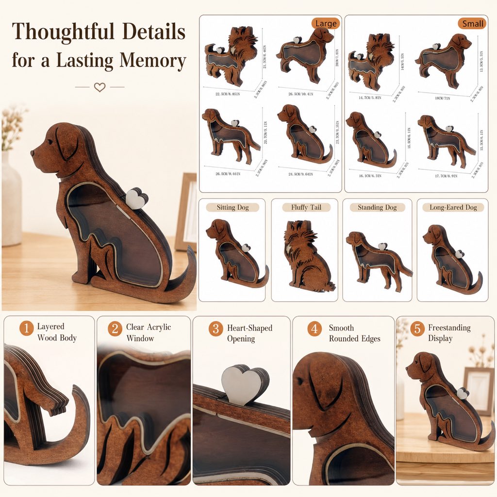 Wooden Pet Fur Keepsake Box (Acrylic Window, Heart-Shaped Top)