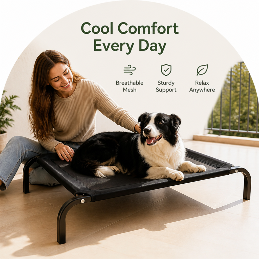 DogBedHouse Elevated Breathable Mesh & Canopy Shade Dog Bed