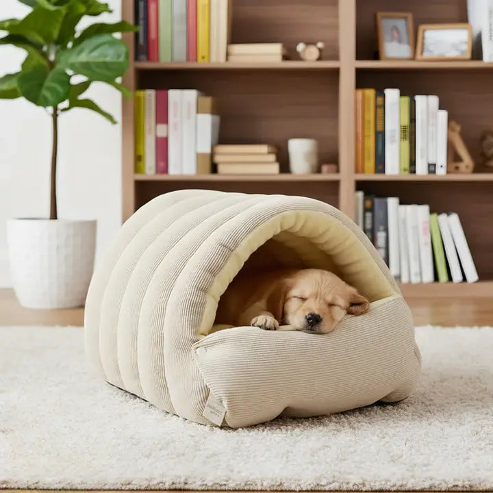 Cuddle Cave for Cats and Dogs – Soft Plush Lined Pet Bed