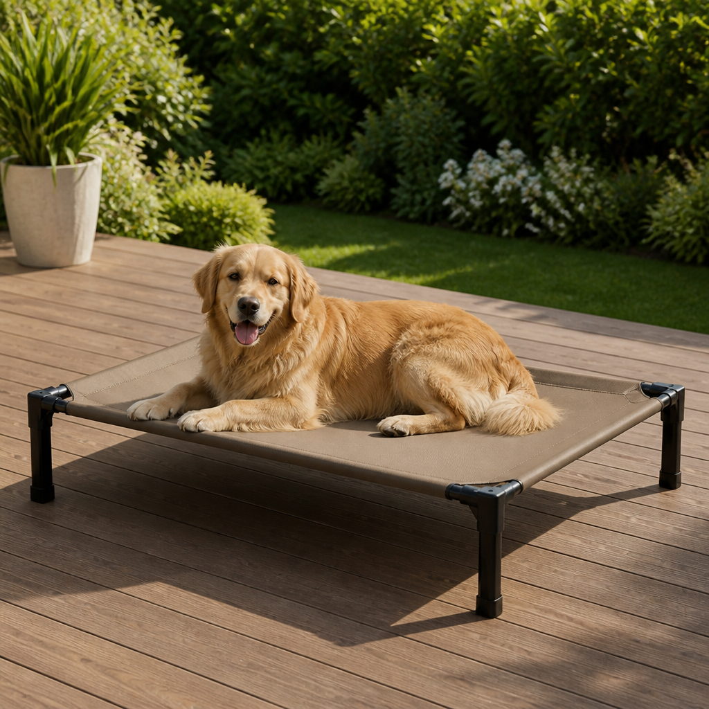DogBedHouse Elevated Aluminum Outdoor Dog Bed (Removable Canopy)