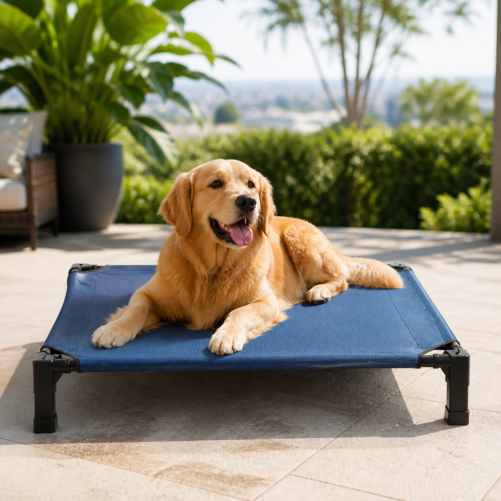 DogBedHouse Elevated Aluminum Outdoor Dog Bed (Removable Canopy)
