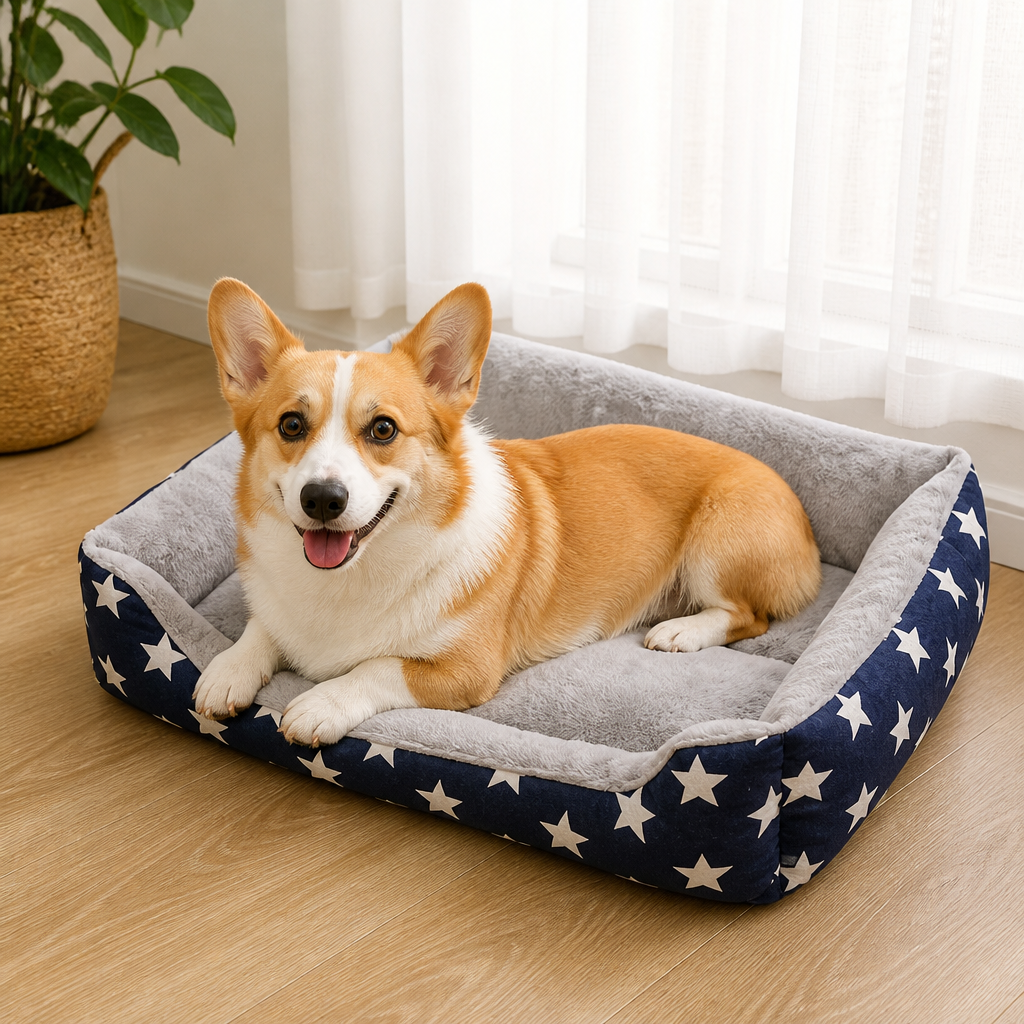 DogBedHouse Blue Star Easy-Clean Polyester Dog Mat