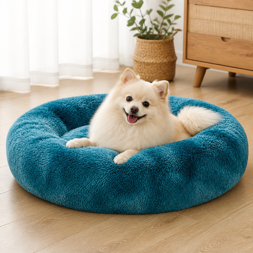DogBedHouse Plush Long-Pile Tie-Dye Round Dog Bed