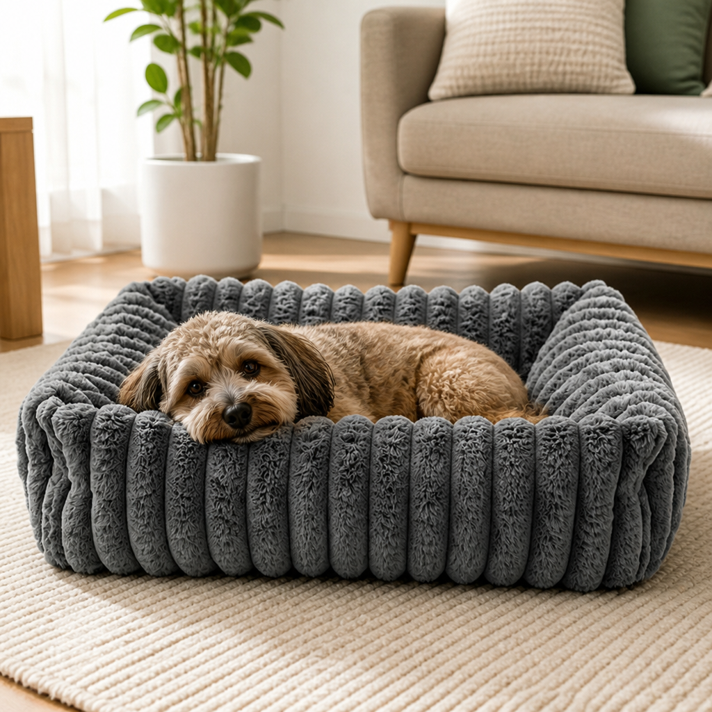 DogBedHouse Neck-Supporting Extra-Soft Corduroy Bolster Bed (Removable Cover)