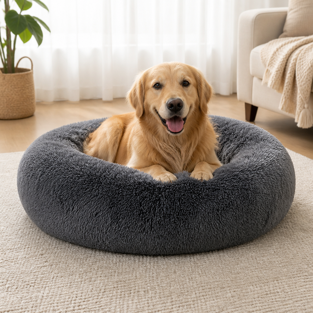 DogBedHouse Calming Plush Polyester Donut Bed