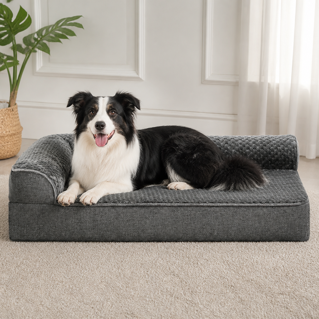 DogBedHouse Orthopedic High-Density Foam & Sherpa Dog Bed (Removable Cover)