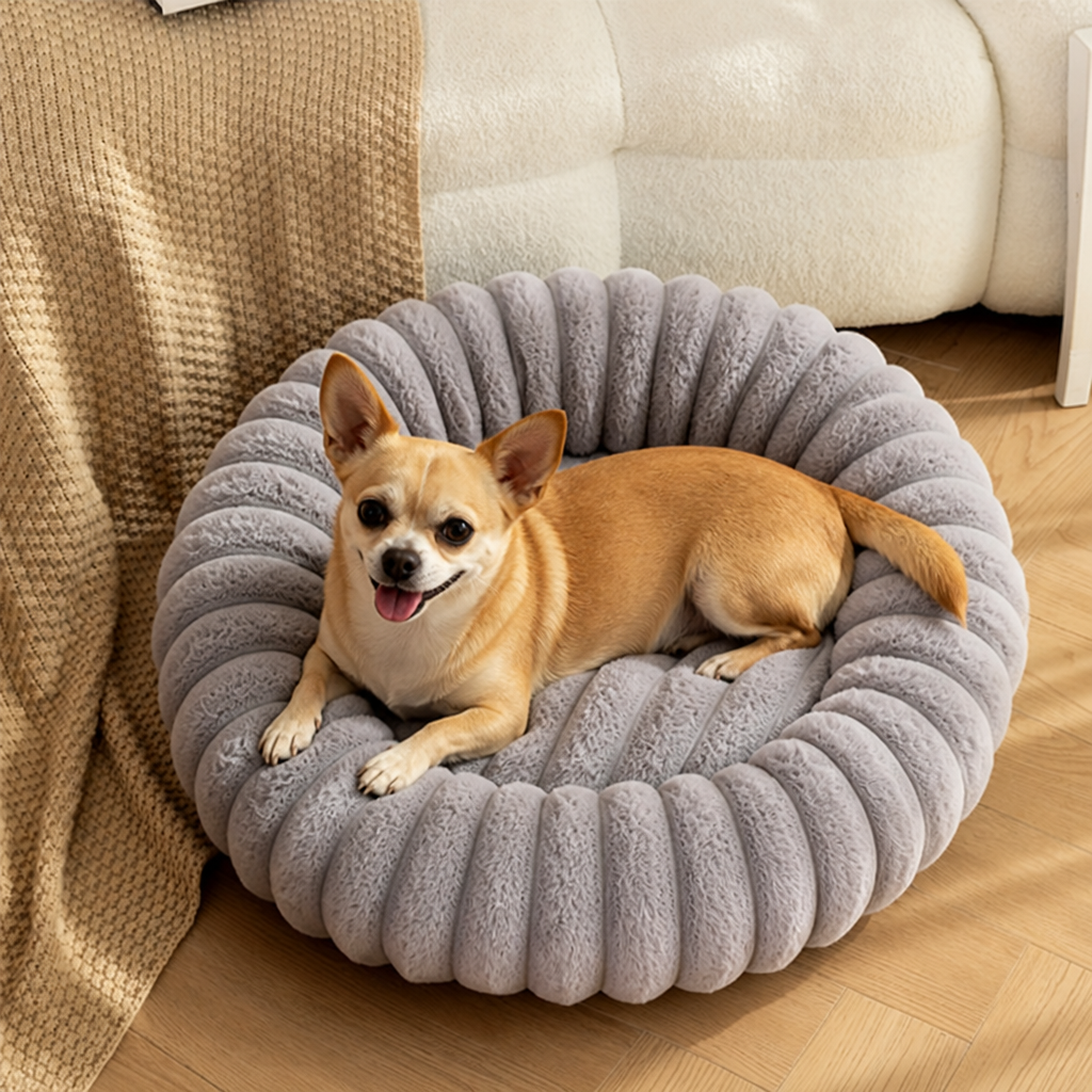 DogBedHouse Round Plush Sherpa Dog Bed (Multiple Sizes & Colors)