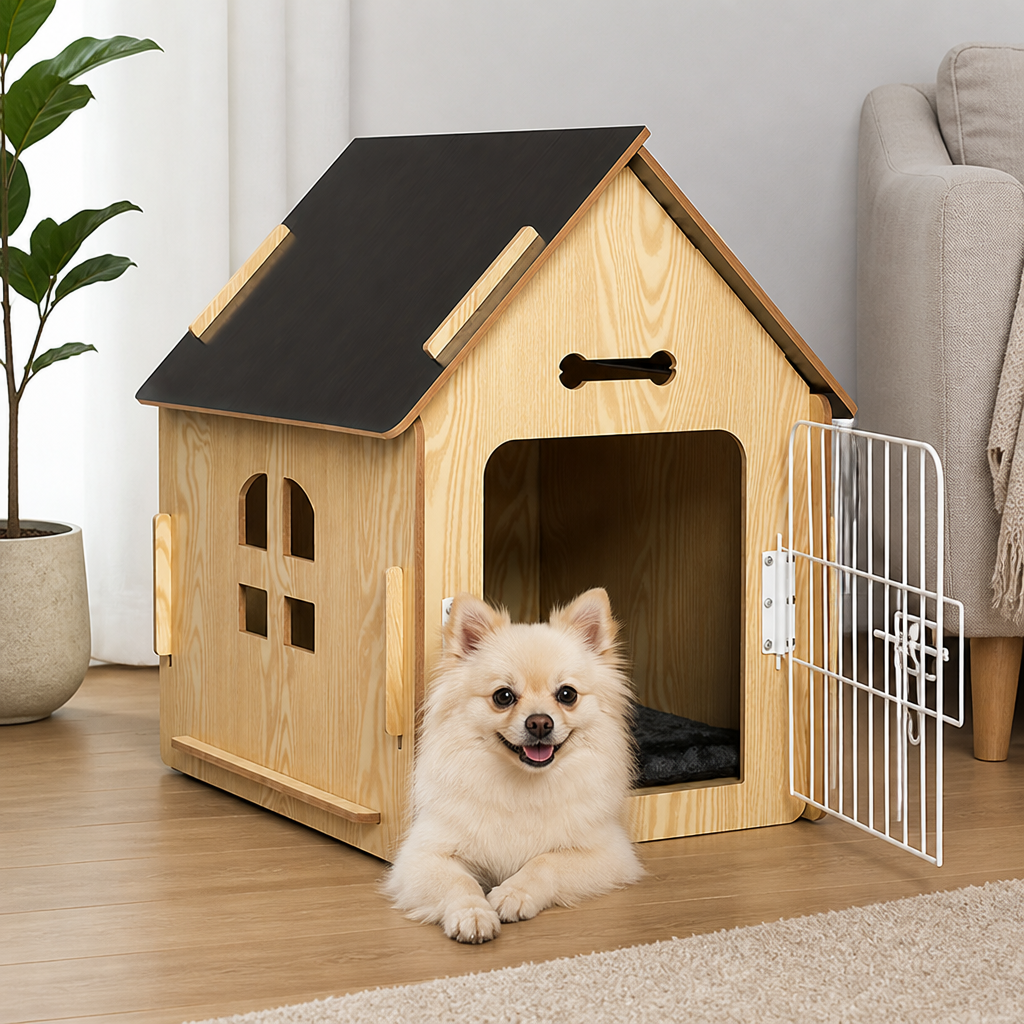 DogBedHouse Elevated Wood & Ventilated Pet House (For Small Dogs & Cats)