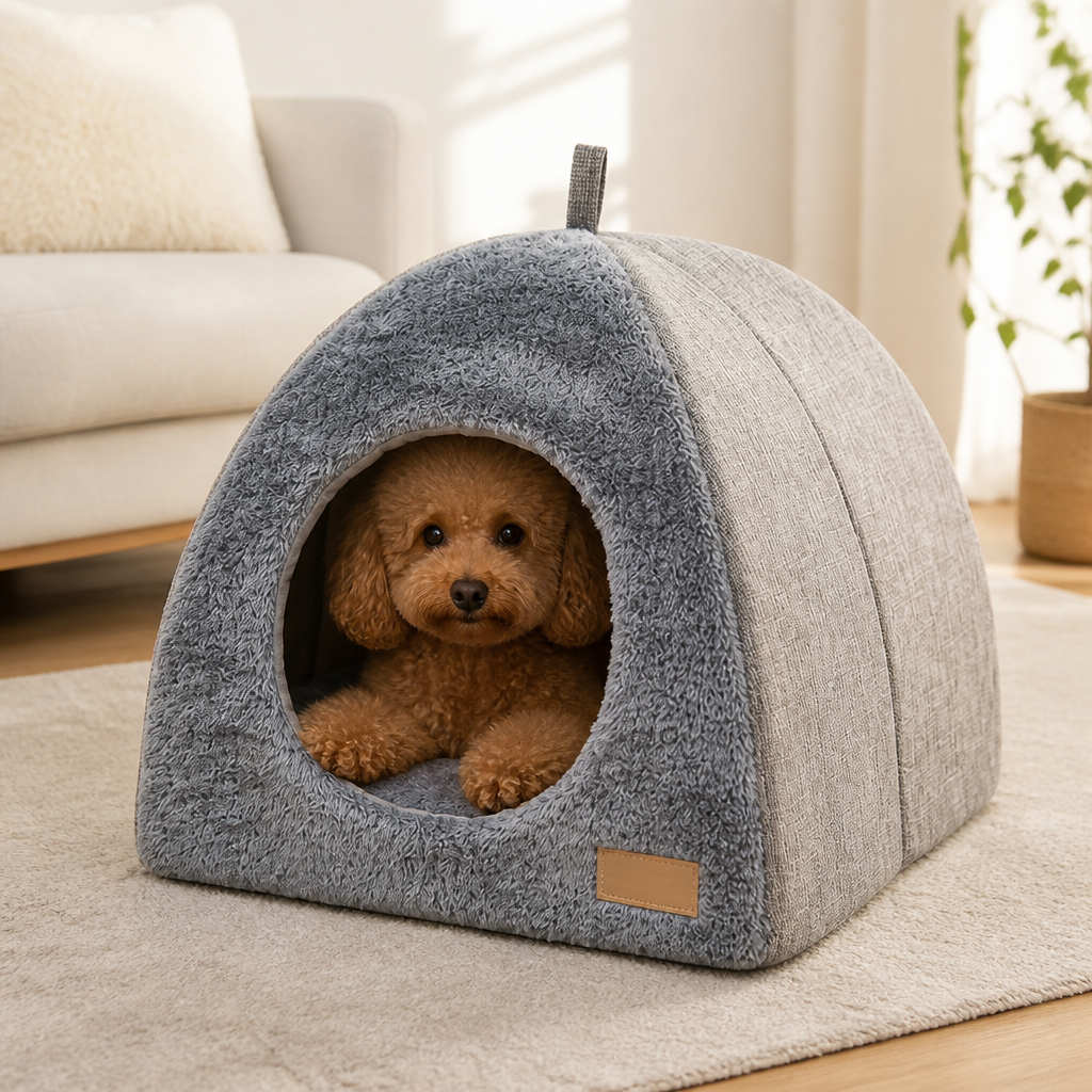 DogBedHouse Enclosed Triangular Plush Cat Bed