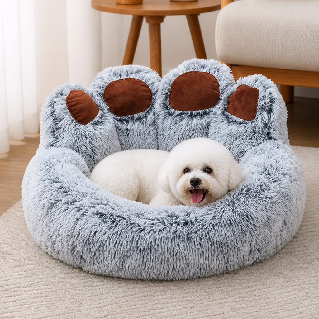 DogBedHouse Plush & Non-Slip Bear Paw Pet Bed