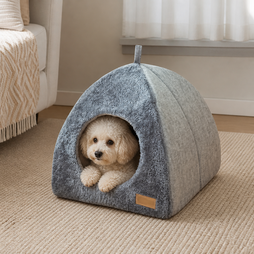 DogBedHouse Enclosed Triangular Plush Cat Bed
