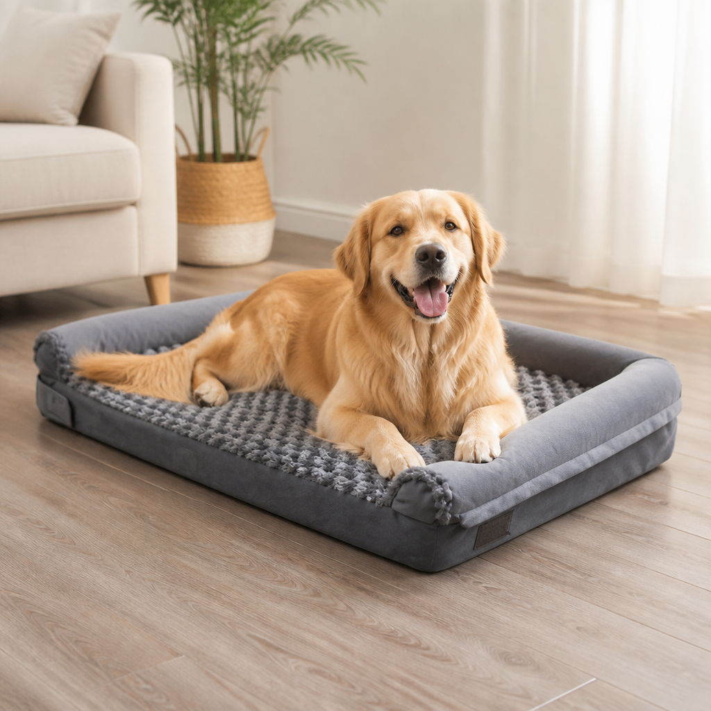 DogBedHouse Orthopedic Memory Foam & Non-Slip Dog Bed (Removable Cover)