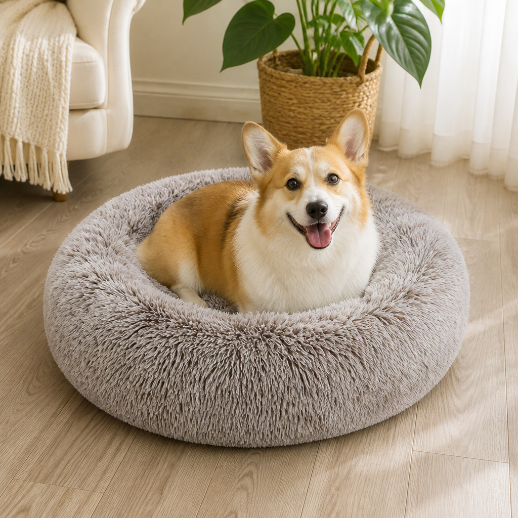 DogBedHouse Plush Long-Pile Tie-Dye Round Dog Bed