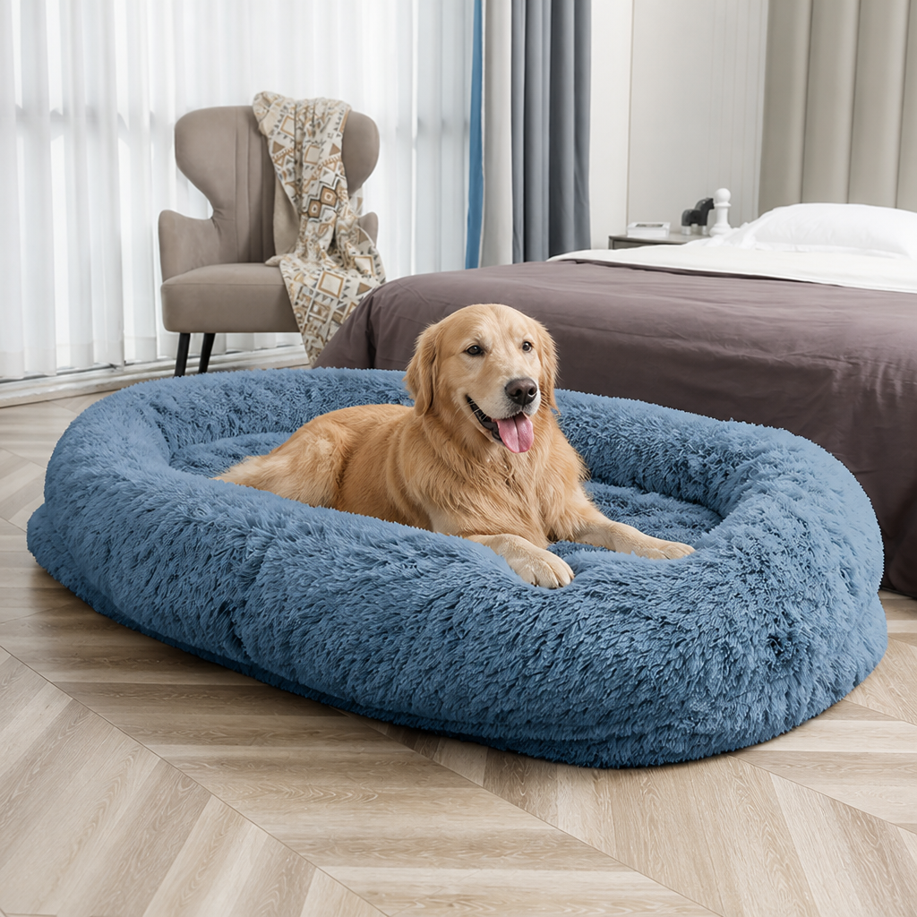 DogBedHouse Orthopedic & Washable Faux Fur Human Dog Bed (Detachable Cover)