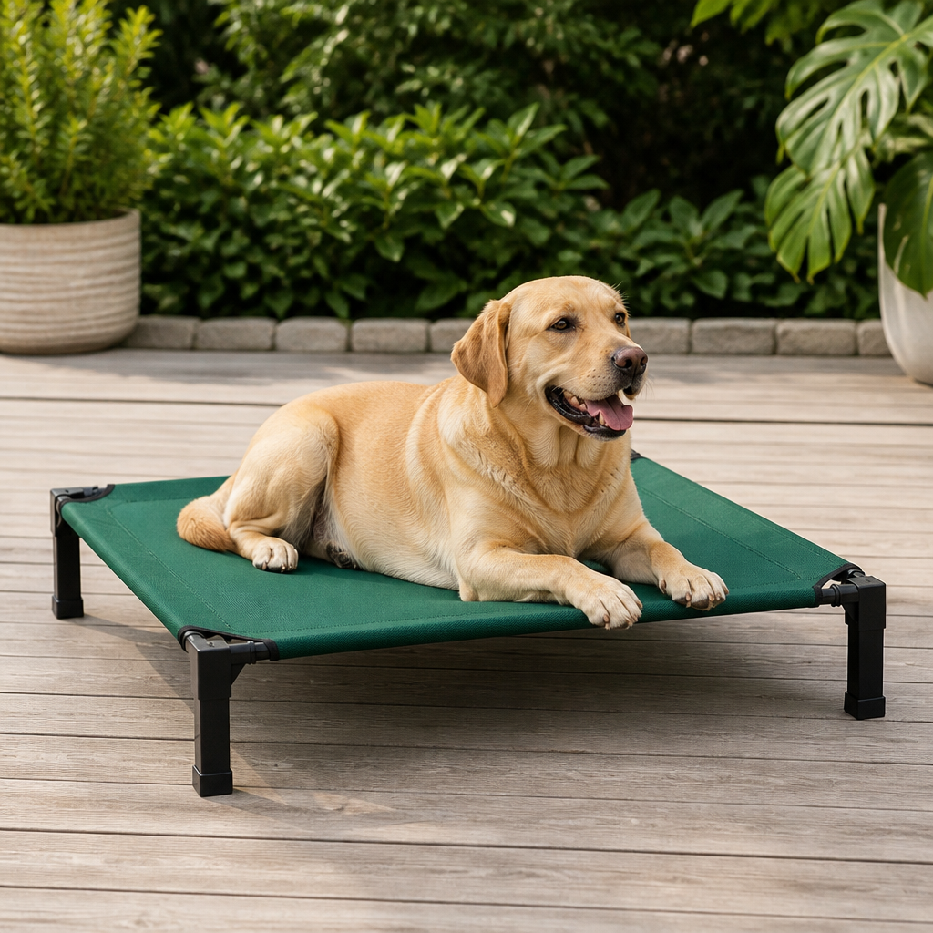 DogBedHouse Elevated Aluminum Outdoor Dog Bed (Removable Canopy)
